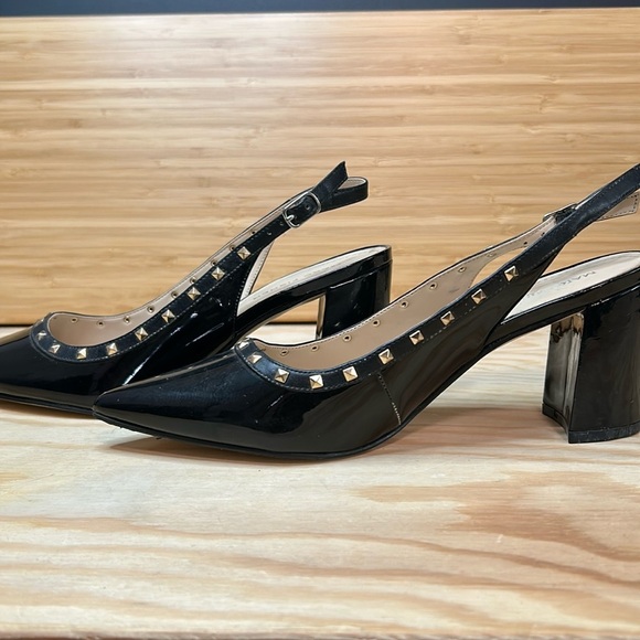 Marc Fisher Black Slingback Heels with Gold Studs side 8 - Picture 4 of 6